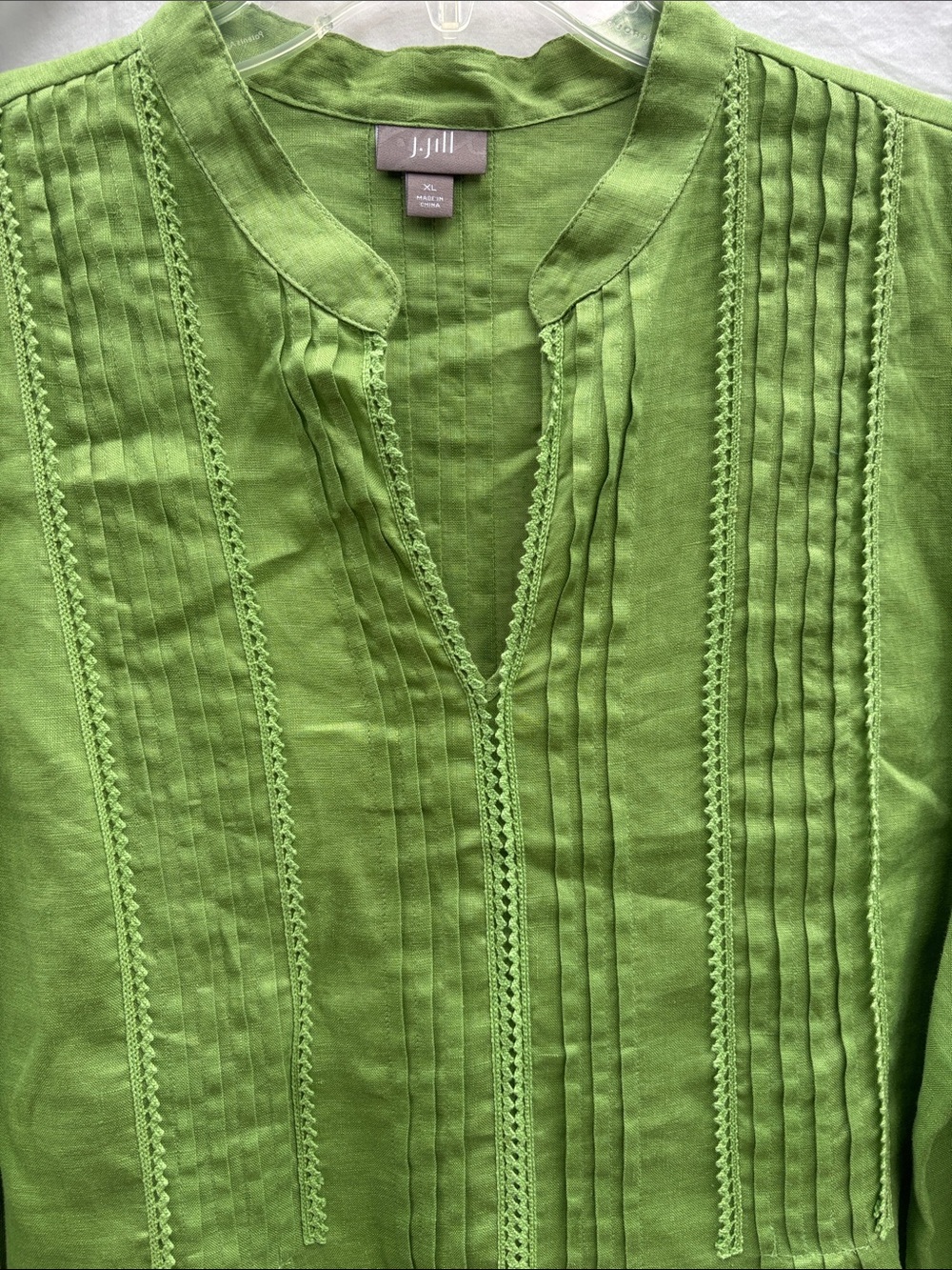 J. Jill Light Green Linen Pintuck Blouse - Picture 4 of 10